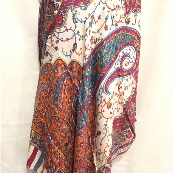 Viscose cotton colorful paisley printed stole - Picture 2 of 7